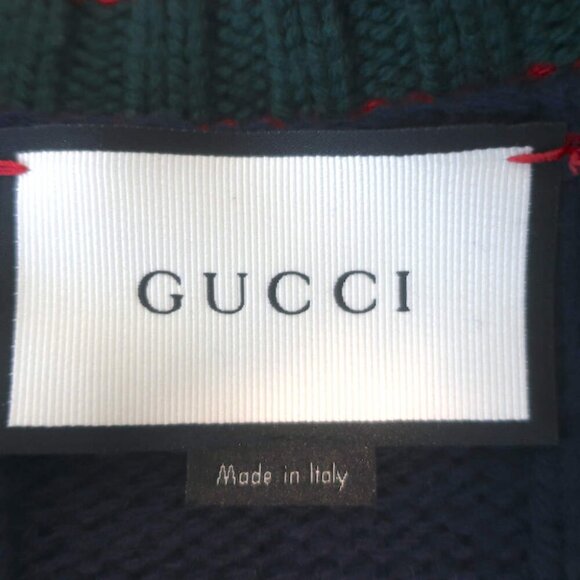 Gucci Bee-Embroidered Cardigan Navy Wool Ribbed Knit Size Small V-Neck Sweater - Picture 7 of 10